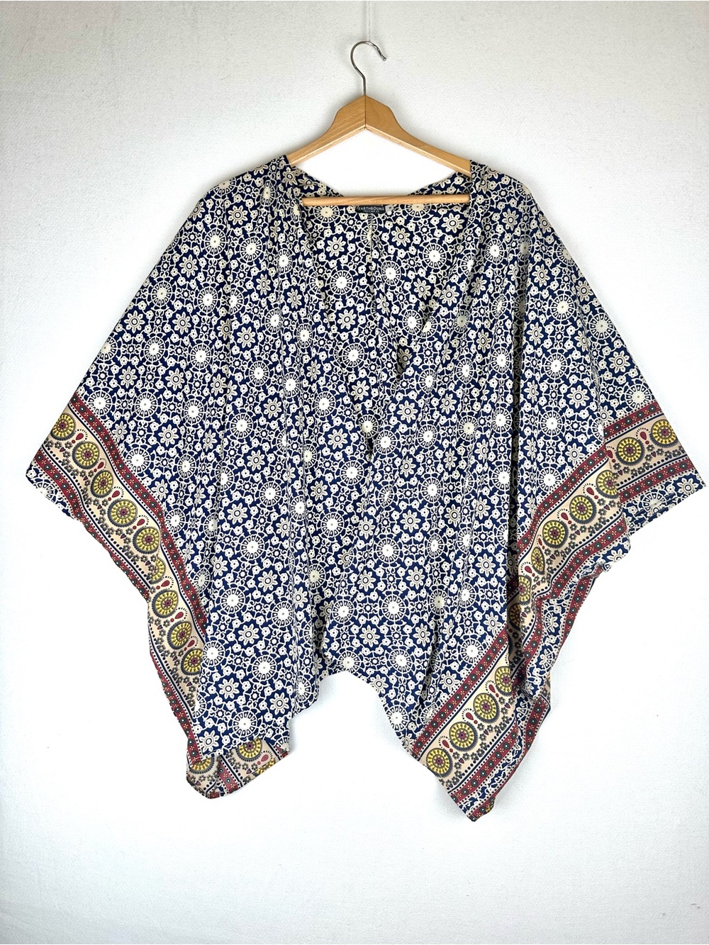 Earthbound Trading Co Border Open Front Cardigan Shawl Boho